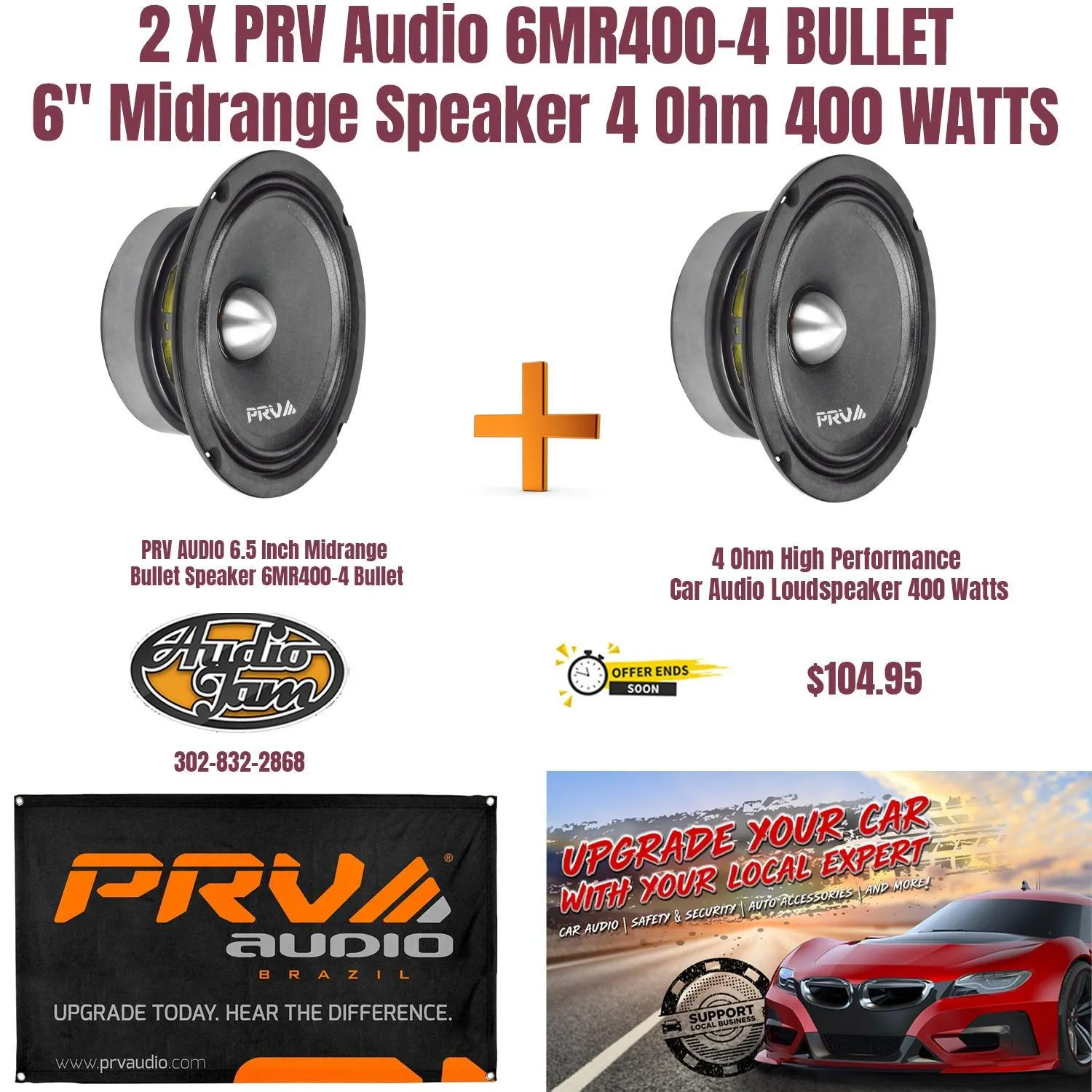 2 X PRV Audio 6MR400-4 BULLET 6.5" Midrange Bullet Loudspeaker