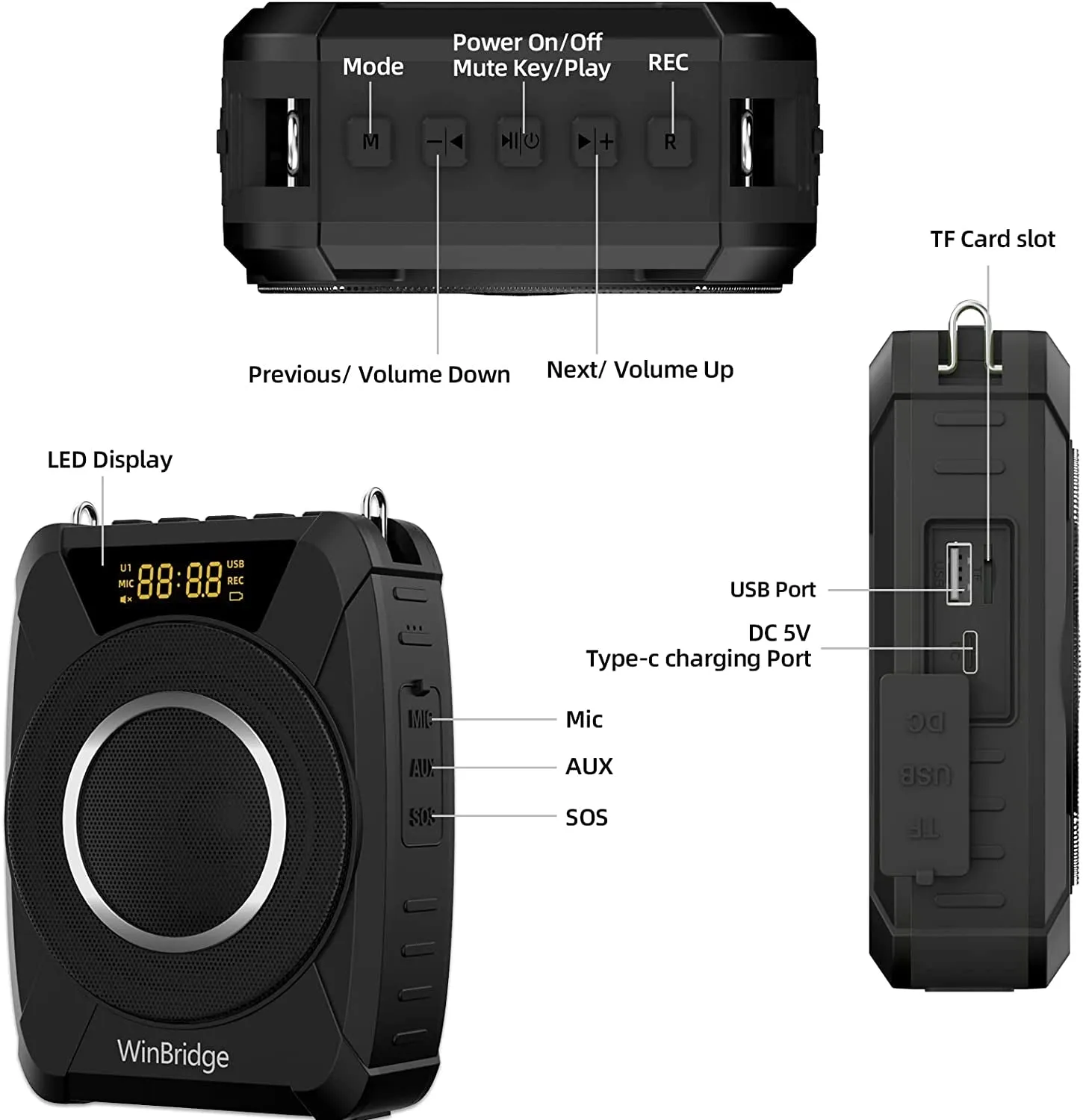 20W Bluetooth Voice Amplifier Wireless Microphone for Teachers, Portable Waterproof Voice Amplifier for Teaching, Speaking, Classroom, Personal Mic Headset and Speaker System M801