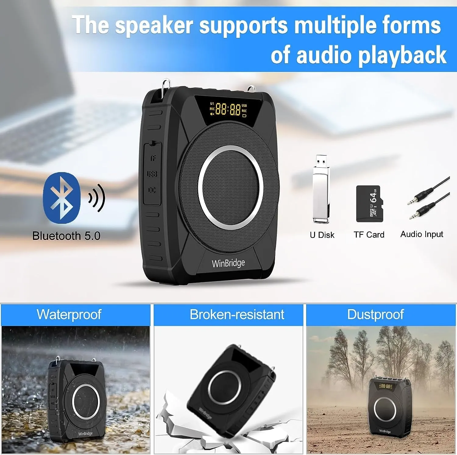 20W Bluetooth Voice Amplifier Wireless Microphone for Teachers, Portable Waterproof Voice Amplifier for Teaching, Speaking, Classroom, Personal Mic Headset and Speaker System M801