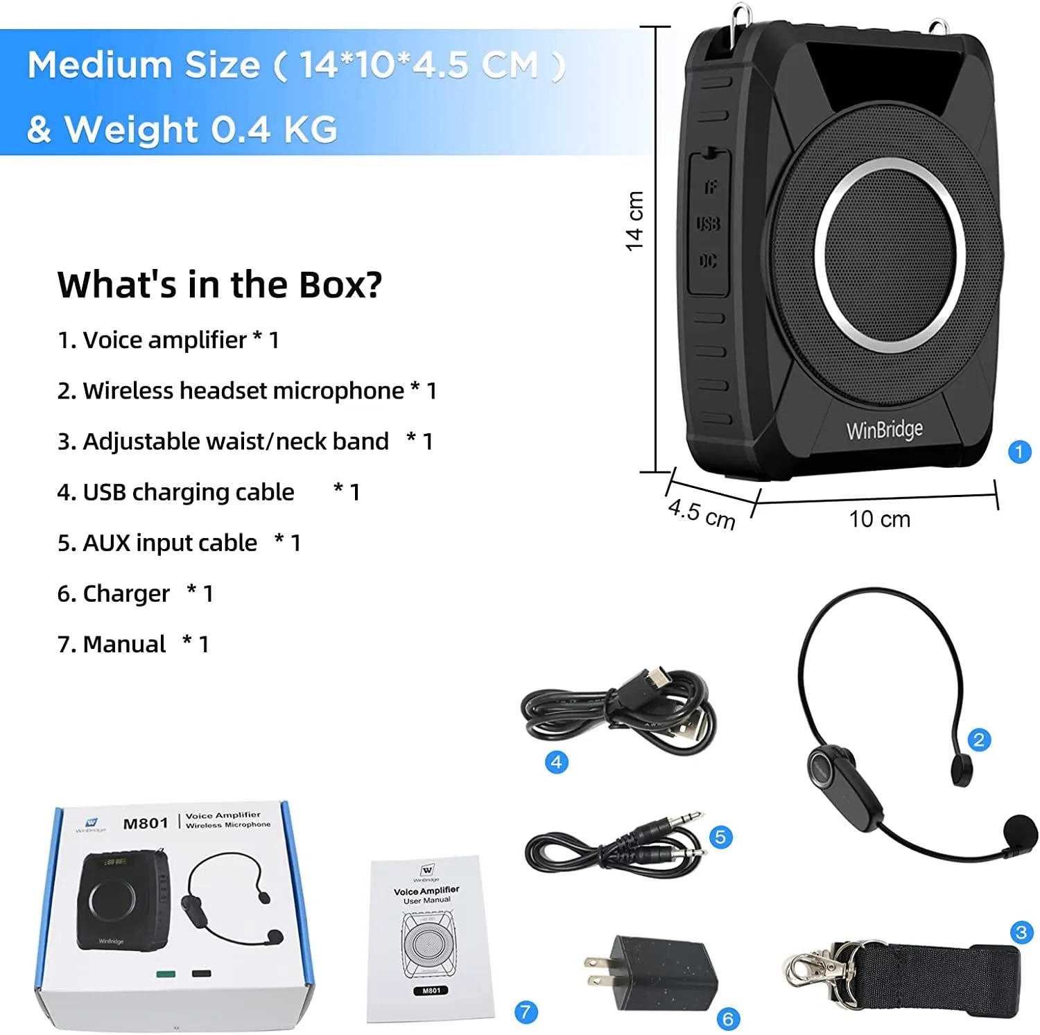 20W Bluetooth Voice Amplifier Wireless Microphone for Teachers, Portable Waterproof Voice Amplifier for Teaching, Speaking, Classroom, Personal Mic Headset and Speaker System M801