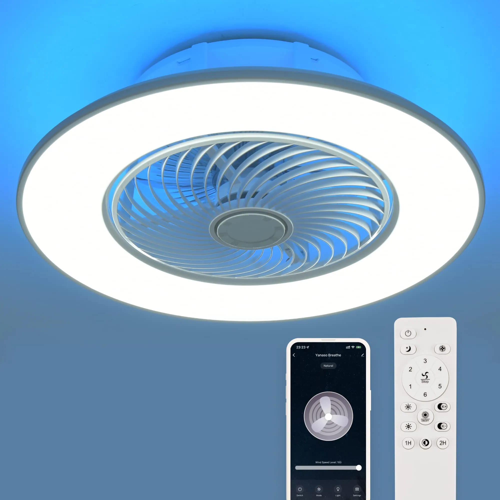 22" YANASO Hue Ceiling Fan Light with Alexa/Google Assistant/App Control