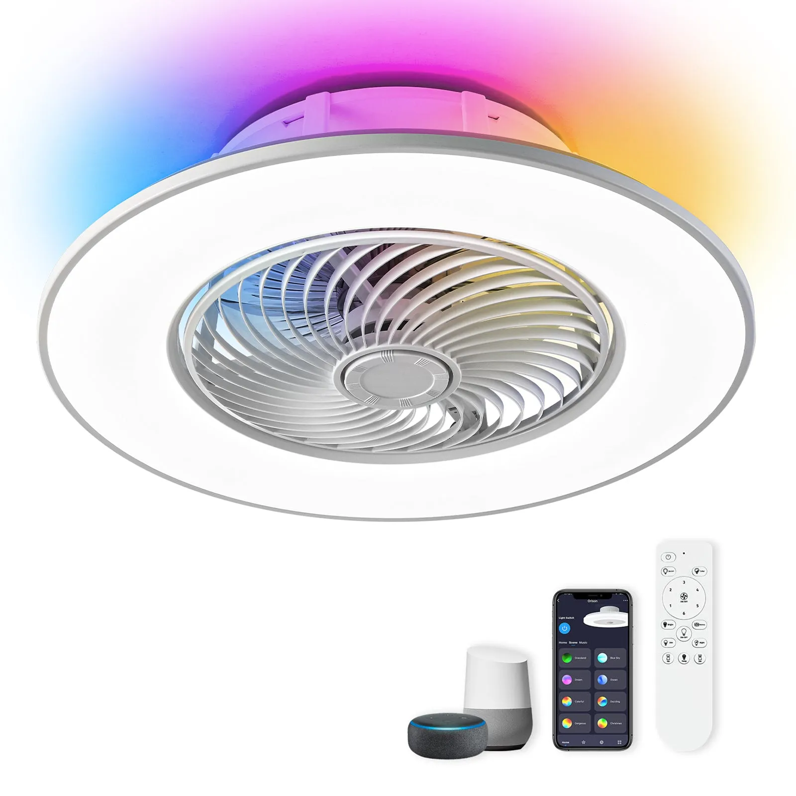 22" YANASO Hue Ceiling Fan Light with Alexa/Google Assistant/App Control