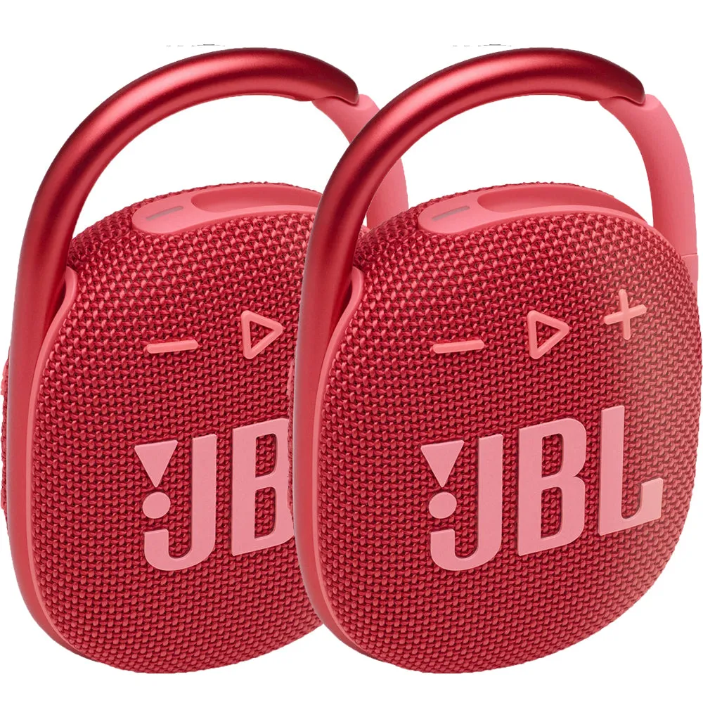 2x JBL Clip 4 Portable Waterproof Bluetooth Speaker Red