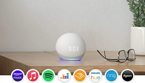 All-new Echo Dot (4th generation) with clock, Glacier White   Philips Hue White Smart Bulb Twin Pack LED (E27) | Bluetooth & ZigBee compatible (no hub required)