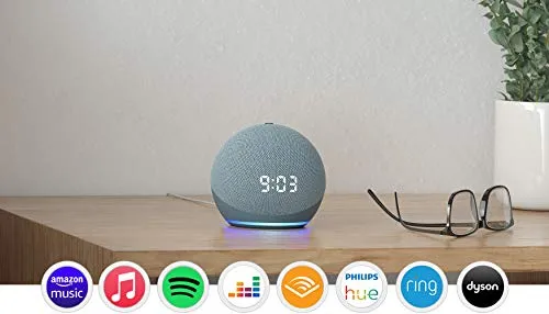 All-new Echo Dot (4th generation) with clock, Twilight Blue   Philips Hue White Smart Bulb Twin Pack LED (E27) | Bluetooth & ZigBee compatible (no hub required)