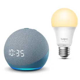 All-new Echo Dot (4th generation) with clock, Twilight Blue   TP-Link Tapo smart bulb (E27), Works with Alexa