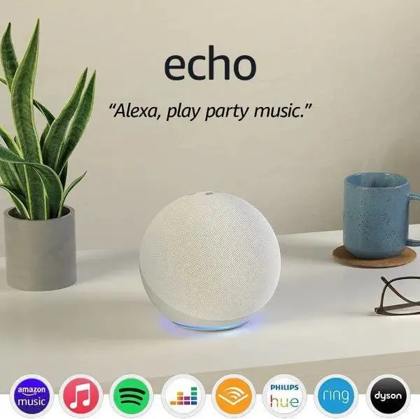 Amazon Large Alexa Echo  WiFi Bluetooth Speaker 4th Generation Glacier White