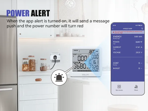 BALDR Wi-Fi Power Meter Hub with One Smart Socket - Remotely Monitor Energy Consumption, Set Tariffs & Budget Alerts - Expandable Energy Monitoring System for Multiple Appliances, 2.4GHZ wifi Network Only