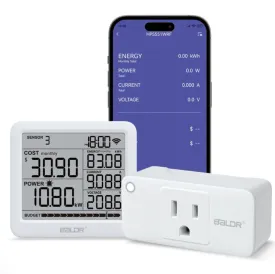 BALDR Wi-Fi Power Meter Hub with One Smart Socket - Remotely Monitor Energy Consumption, Set Tariffs & Budget Alerts - Expandable Energy Monitoring System for Multiple Appliances, 2.4GHZ wifi Network Only