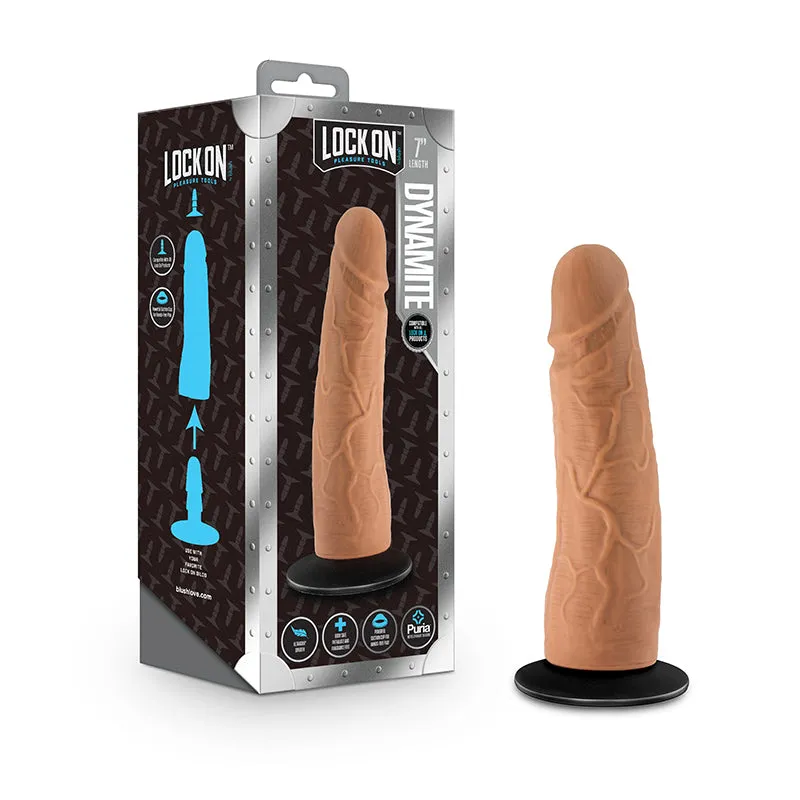 Blush Lock On Dynamite Realistic 7 in. Silicone Dildo with Suction Cup Adapter Tan