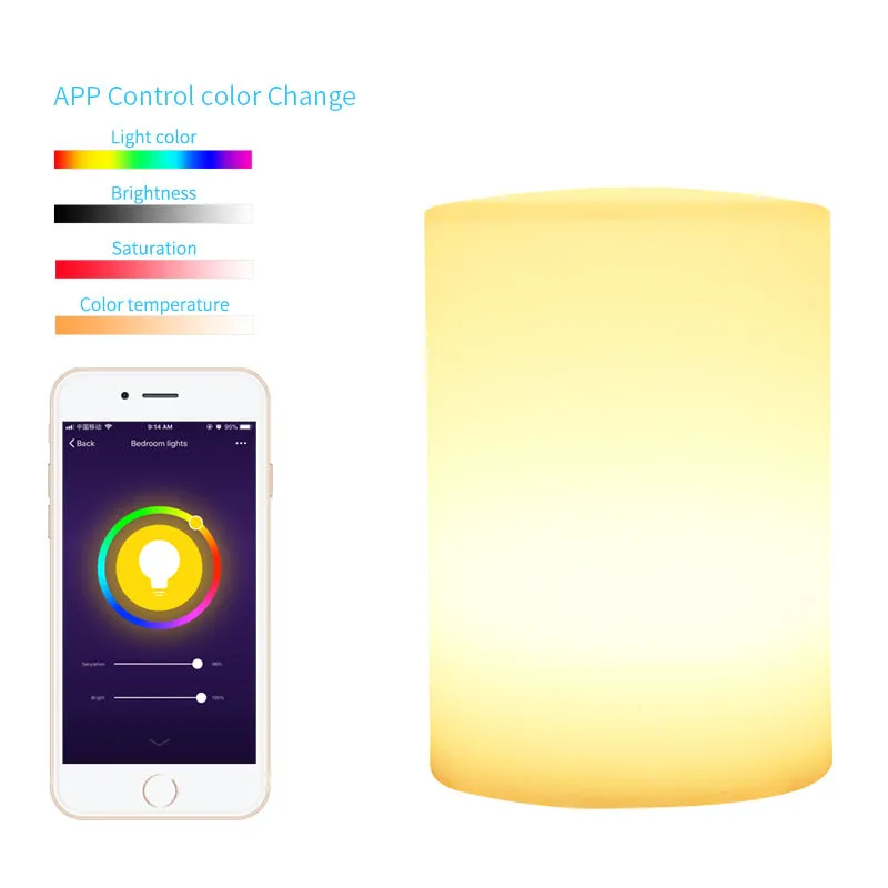 Cylinder Shape WiFi Smart Table Lamp Compatible with Alexa Voice Controlled by Free Mobile APP