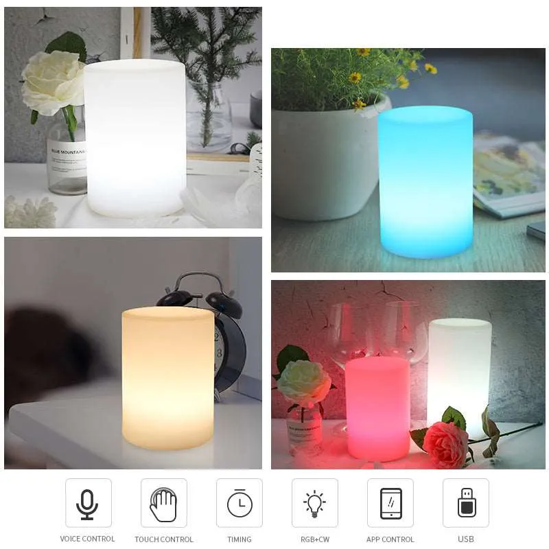 Cylinder Shape WiFi Smart Table Lamp Compatible with Alexa Voice Controlled by Free Mobile APP