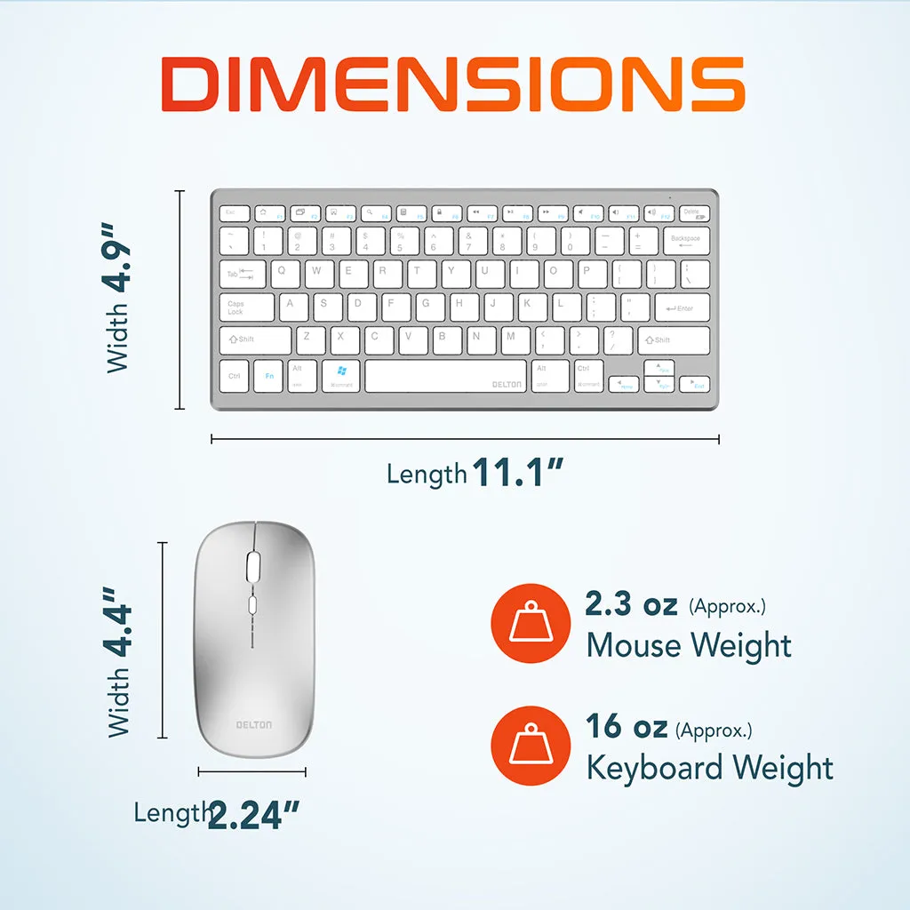 Delton KB35 Wireless Mini Keyboard and Mouse Combo Silver