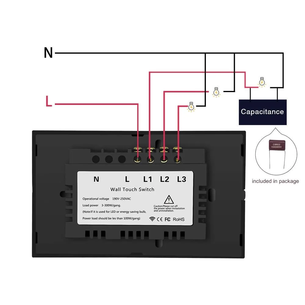 EACHEN WiFi Smart Touch Switch-L-US - Gold (NO NEUTRAL REQUIRED) (EWelink APP)