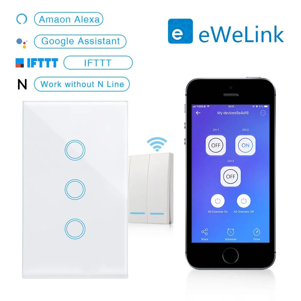 EACHEN WiFi Smart Touch Switch-L-US - Gold (NO NEUTRAL REQUIRED) (EWelink APP)