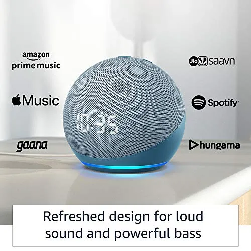 Echo Dot (4th Gen, Blue) with clock combo with Wipro 9W LED smart color Bulb