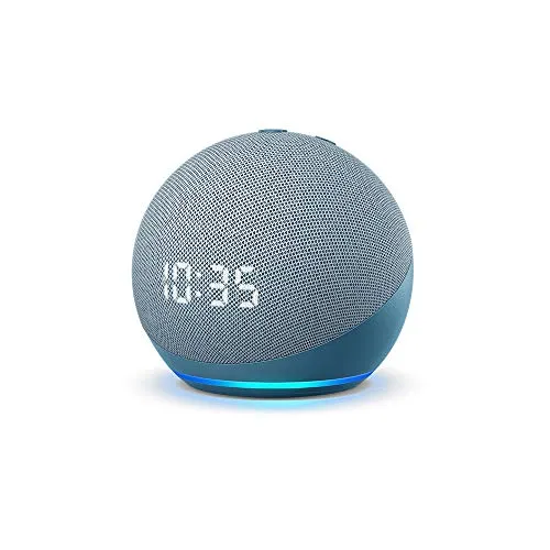 Echo Dot (4th Gen, Blue) with clock combo with Wipro 9W LED smart color Bulb