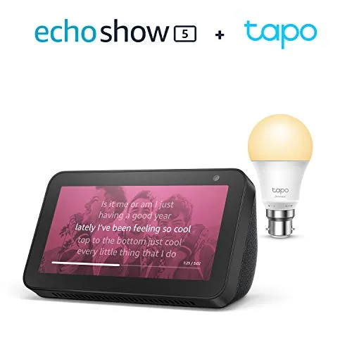 Echo Show 5, Black   TP-Link Tapo smart bulb (B22), Works with Alexa