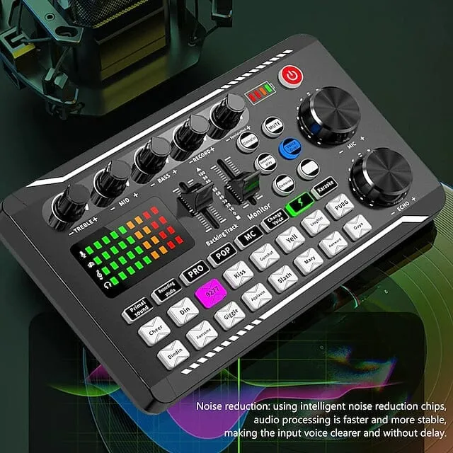 F998 Live Sound Card Audio Mixer Podcast Audio Interface with DJ Mixer Effects