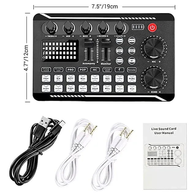 F998 Live Sound Card Audio Mixer Podcast Audio Interface with DJ Mixer Effects