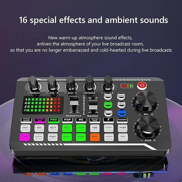 F998 Live Sound Card Audio Mixer Podcast Audio Interface with DJ Mixer Effects