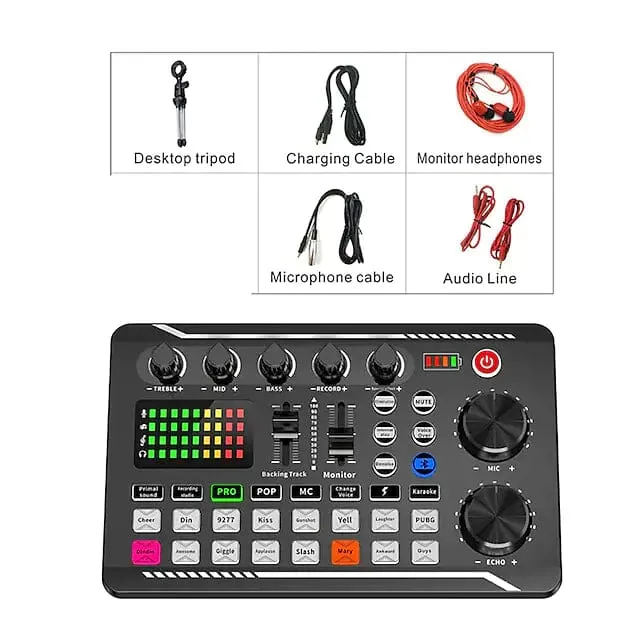 F998 Live Sound Card Audio Mixer Podcast Audio Interface with DJ Mixer Effects