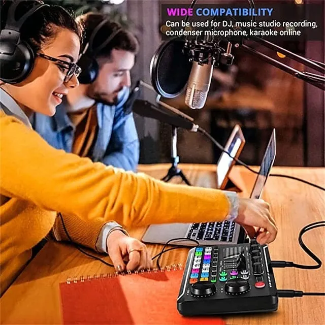 F998 Live Sound Card Audio Mixer Podcast Audio Interface with DJ Mixer Effects