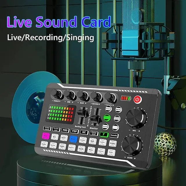 F998 Live Sound Card Audio Mixer Podcast Audio Interface with DJ Mixer Effects