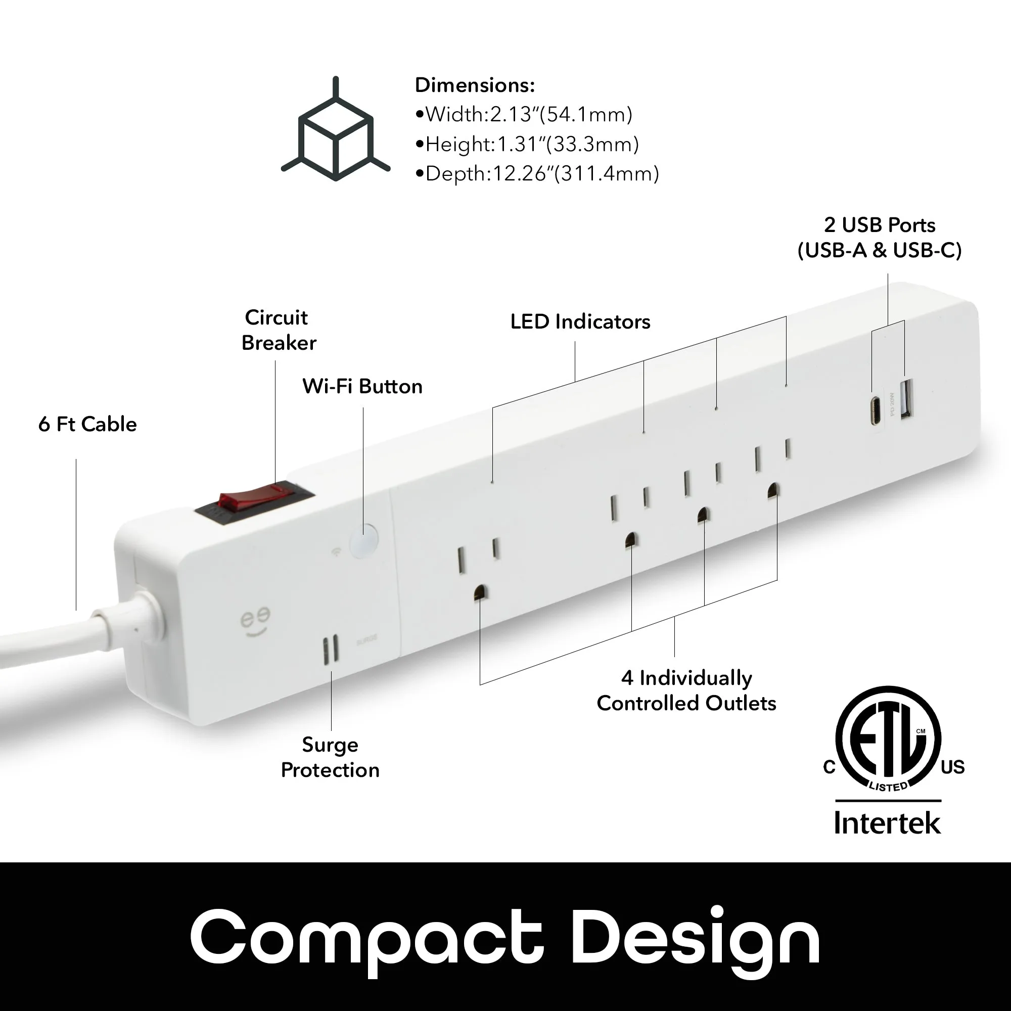 Geeni Multi Outlet Plug in, Smart 4 Outlet Wall Plug Plus 2 USB Ports