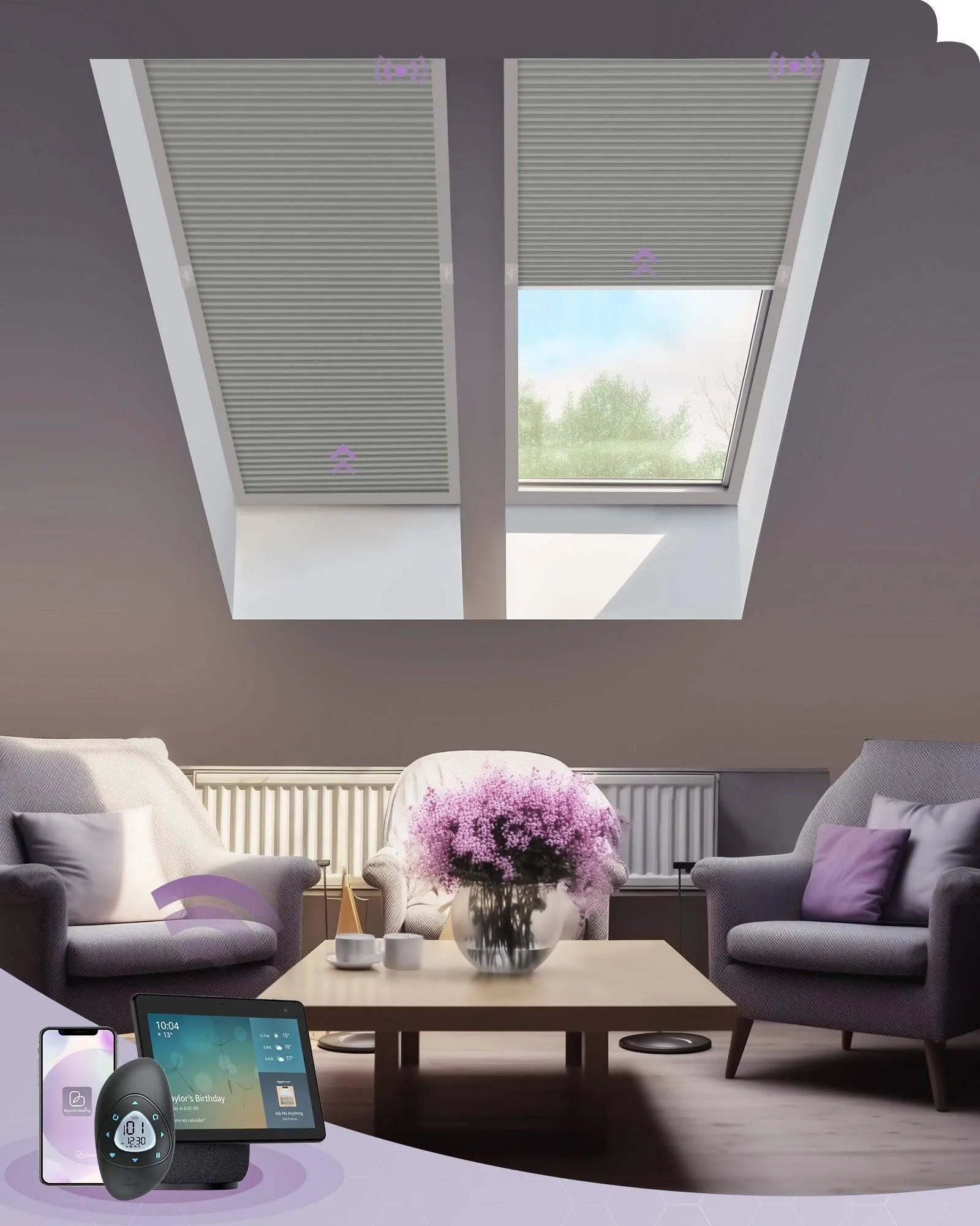 Graywind Rechargeable Smart Skylight Shades | Blackout Series | Customizable