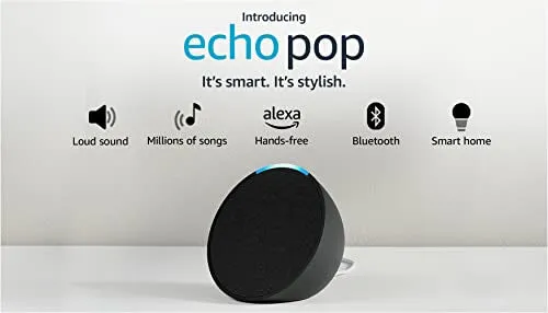 Introducing Echo Pop (2023 release)| Smart speaker with Alexa and Bluetooth| Loud sound, balanced bass, crisp vocals| Black