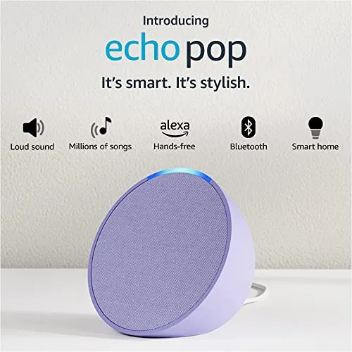 Introducing Echo Pop| Smart speaker with Alexa and Bluetooth| Loud sound, balanced bass, crisp vocals| Purple