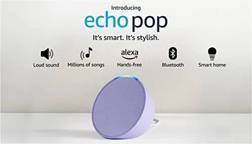 Introducing Echo Pop| Smart speaker with Alexa and Bluetooth| Loud sound, balanced bass, crisp vocals| Purple