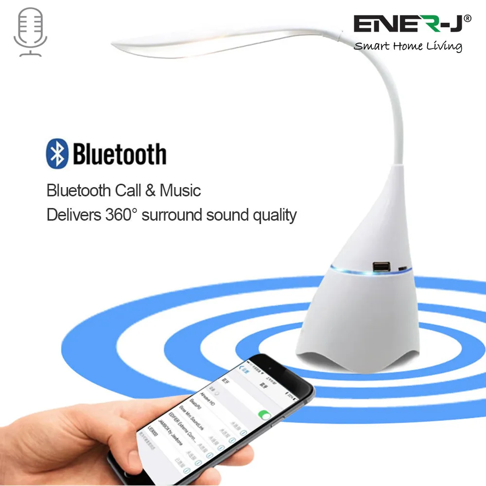 LED Desk Lamp with Wireless Bluetooth Speaker, Dimmable Adjustable Touch Control USB Fast Charging (White Body)