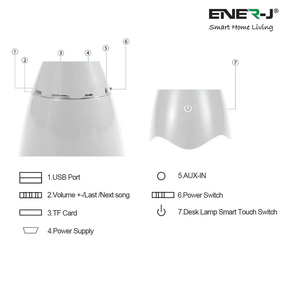 LED Desk Lamp with Wireless Bluetooth Speaker, Dimmable Adjustable Touch Control USB Fast Charging (White Body)