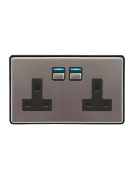 Lightwave L42 Smart Socket (2 Gang), Stainless Steel