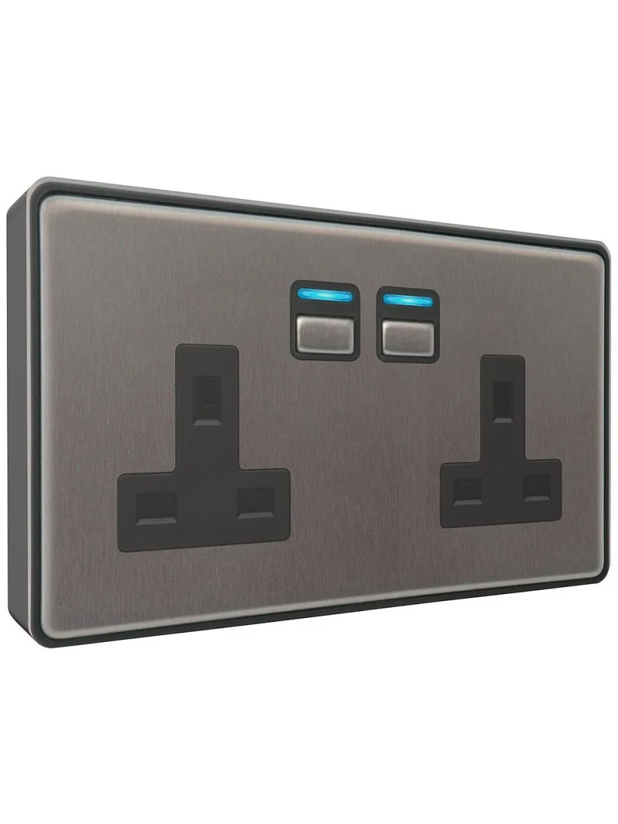 Lightwave L42 Smart Socket (2 Gang), Stainless Steel