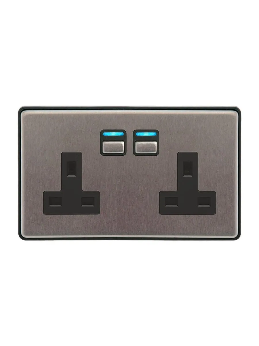 Lightwave L42 Smart Socket (2 Gang), Stainless Steel