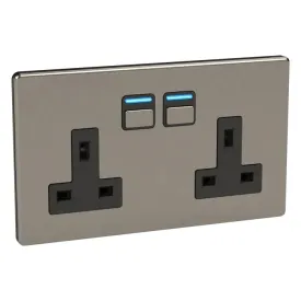 Lightwave LP42MK2 Smart Socket 2 gang, 3000 W, 230 V, Stainless Steel