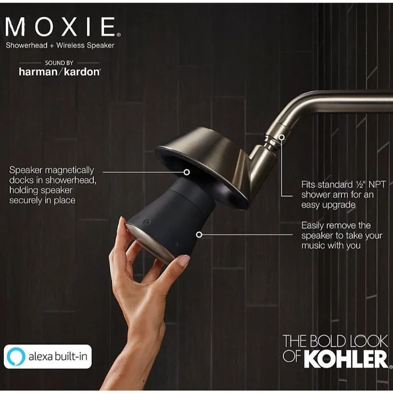 Moxie 1.75 gpm Bluetooth Showerhead Speaker with Amazon Alexa in Polished Chrome