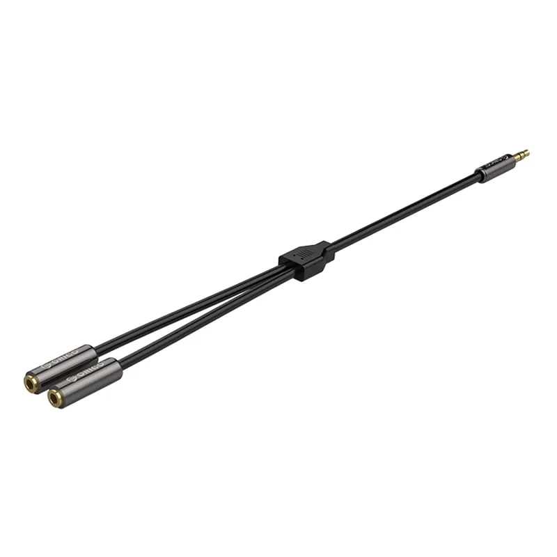 Orico Splitter Aux 1 X 3.5Mm (Male) To 2 X 3.5Mm (Female) 25Cm Gold Plated - Black