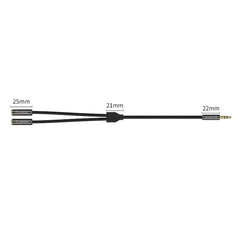 Orico Splitter Aux 1 X 3.5Mm (Male) To 2 X 3.5Mm (Female) 25Cm Gold Plated - Black