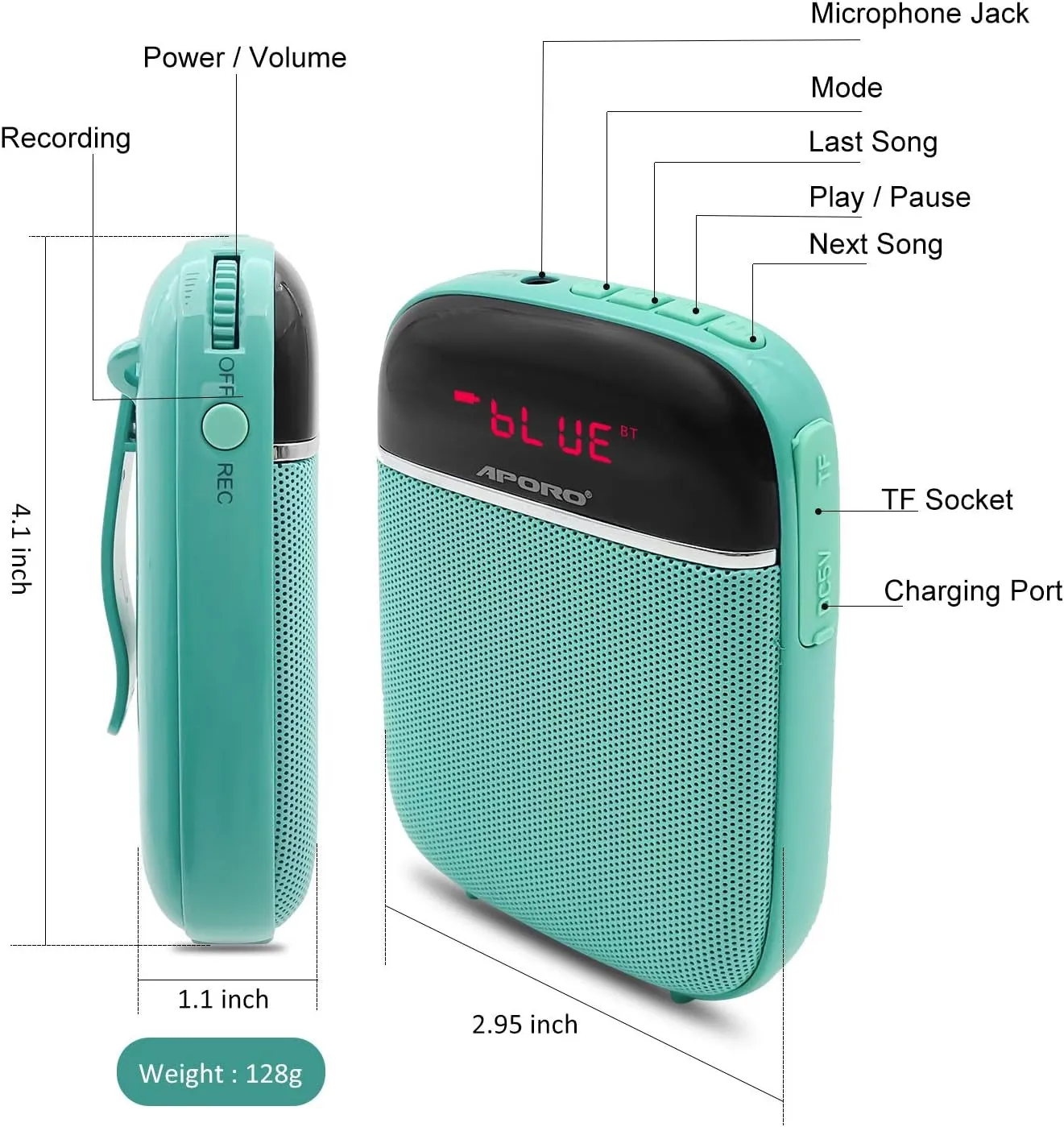 Portable Bluetooth Voice Amplifier, Voice Amplifier for Teachers Lightweight Personal Microphone with Speaker Wired Headset, Apply to Classroom, Elderly, Coaches, Training, Presentation, Tour Guide.