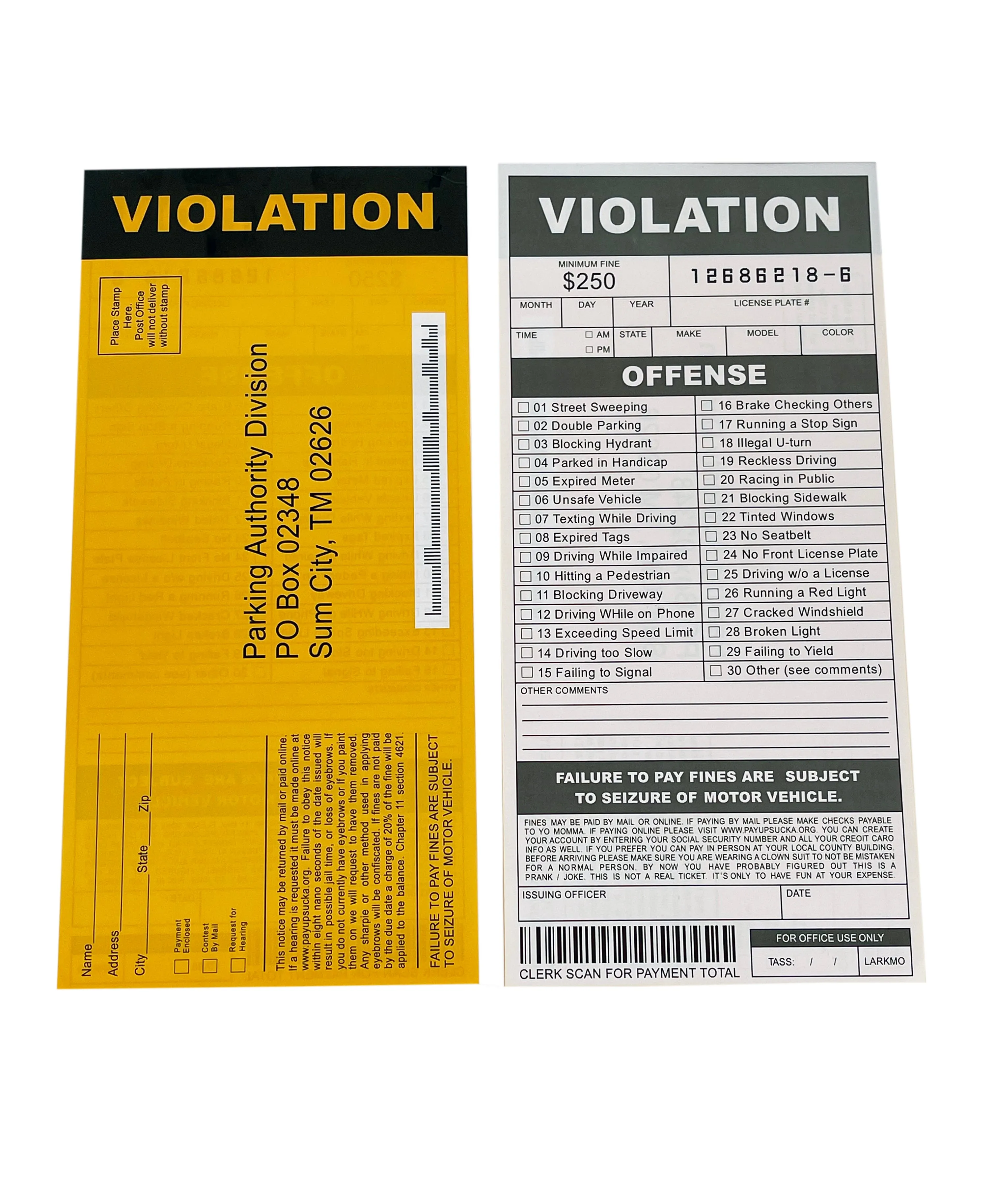 Practical Joke Violation Tickets   Fake Voice, Motion, and Clap Activated Gag Stickers   Fake Lotto Tickets