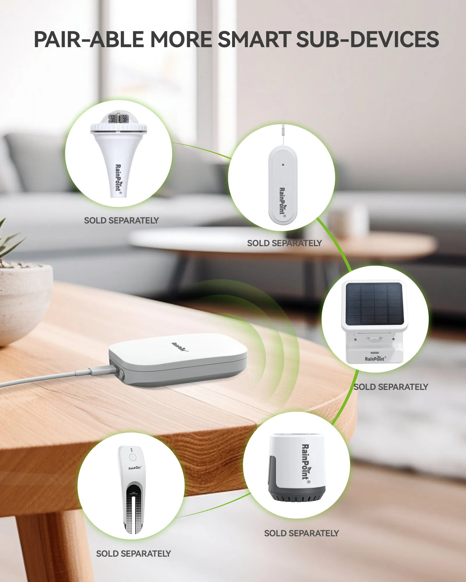 RainPoint Wireless Wifi Gateway, Compatible with Rain Point Wireless Rain Gauge, Soil Moisture Meter, and other Add-on Sub Devices