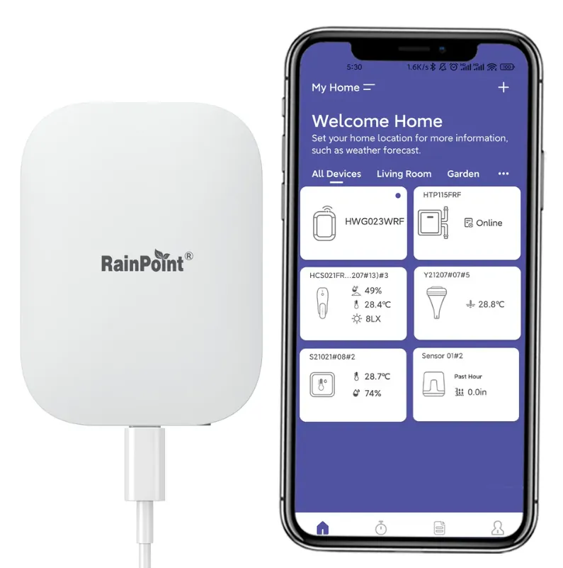 RainPoint Wireless Wifi Gateway, Compatible with Rain Point Wireless Rain Gauge, Soil Moisture Meter, and other Add-on Sub Devices