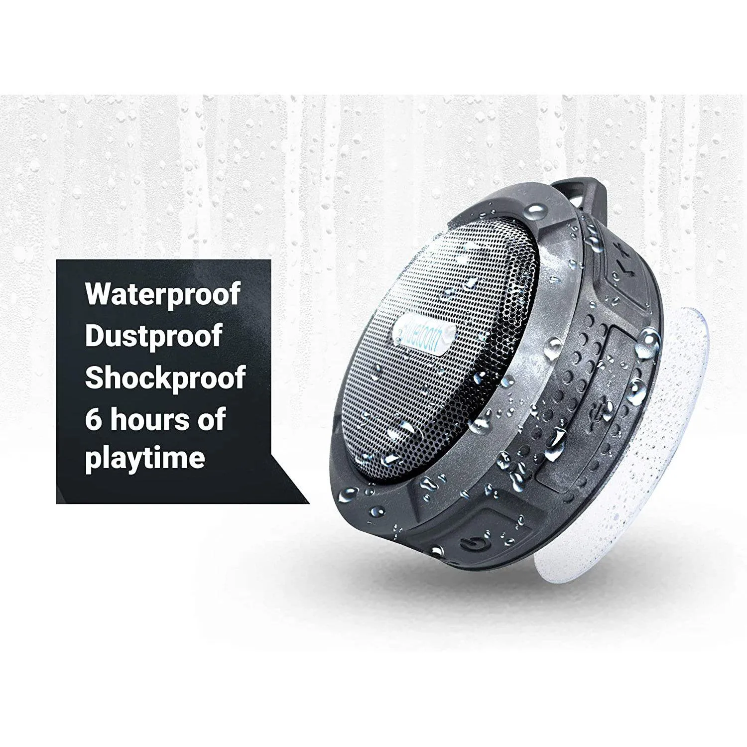 Rugged Waterproof Portable Bluetooth Shower Speaker USB Rechargeable