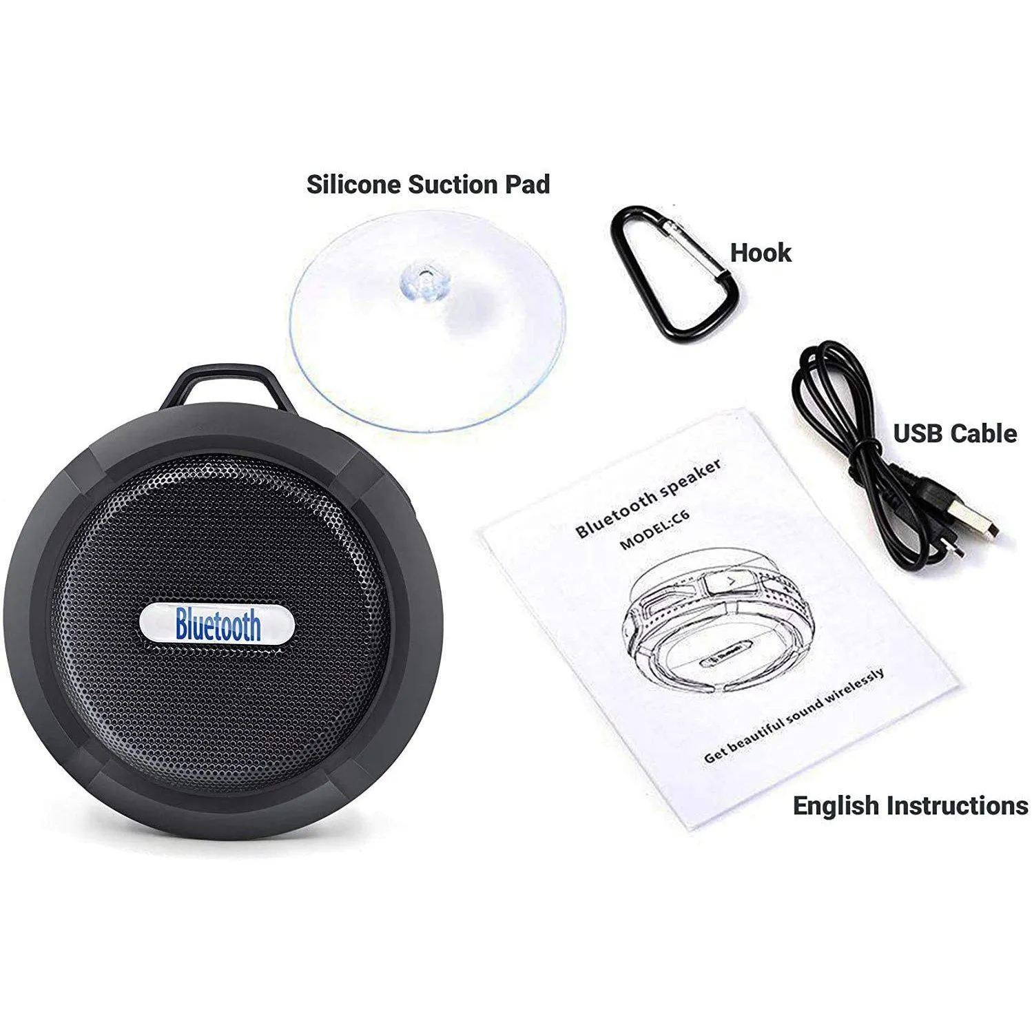 Rugged Waterproof Portable Bluetooth Shower Speaker USB Rechargeable