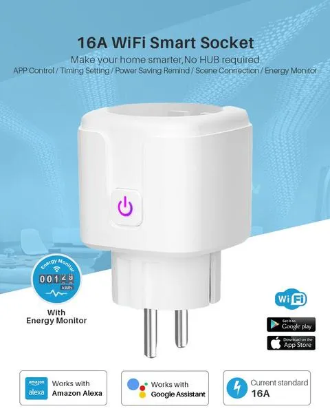 Smart Plug WiFi Socket Power Monitor Timing Function Tuya SmartLife APP Control Works With Alexa Google Assistant