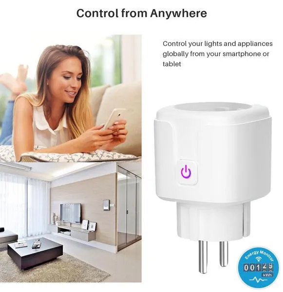 Smart Plug WiFi Socket Power Monitor Timing Function Tuya SmartLife APP Control Works With Alexa Google Assistant